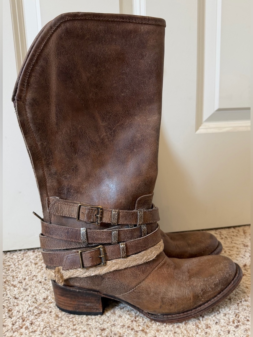 Freebird Drove Handmade Leather Boots in Distressed Brown, Size 9
